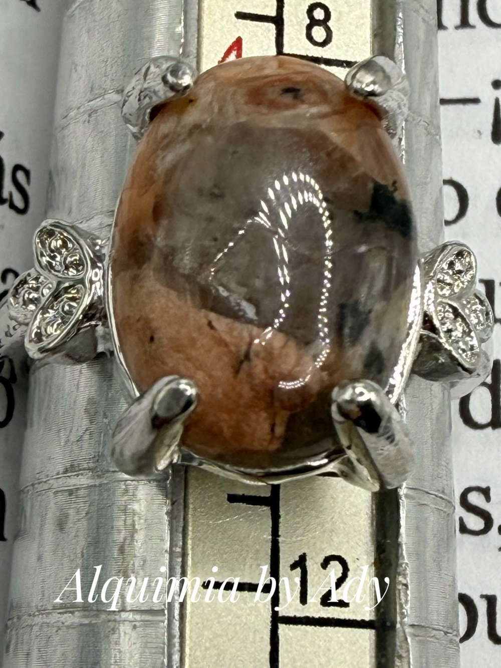 Red-Brown Jasper Oval Ring - Silver Tone